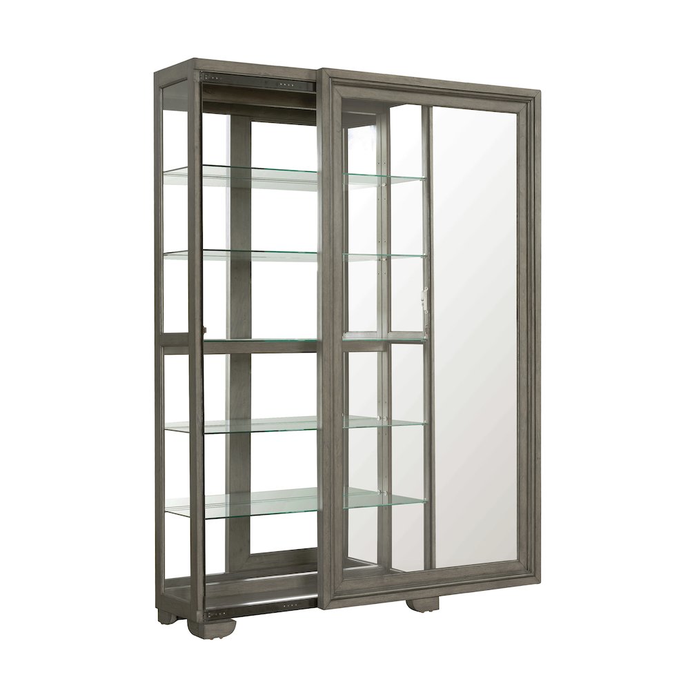 Modern Wood Framed 5-Shelf Sliding Door Curio with LED Light