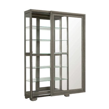 Modern Wood Framed 5-Shelf Sliding Door Curio with LED Light