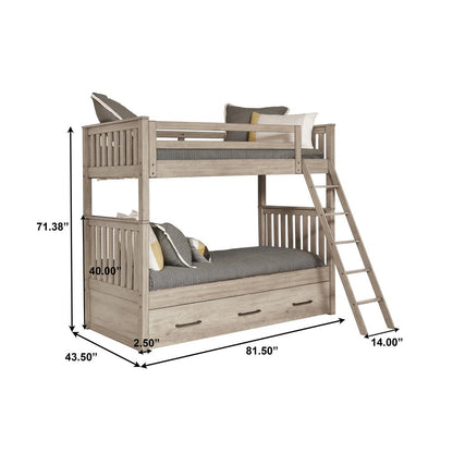 Kids Twin Bunk Bed with Trundle in River Birch Brown