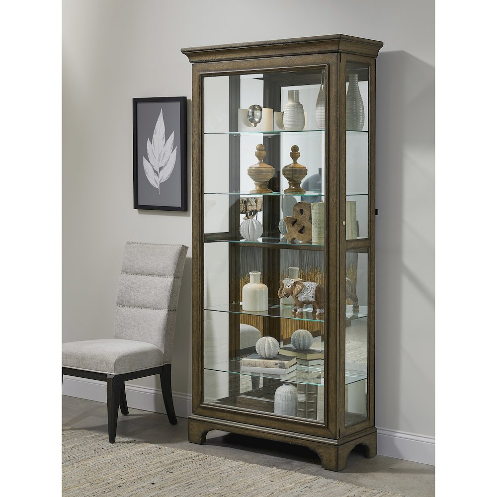 Traditional Sliding Door Curio with Glass Shelves and LED Light