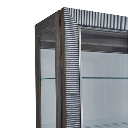 Modern Sliding Door Curio Cabinet, Medium Wood Finish