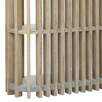 Wood Slat Display Console with Concrete Top