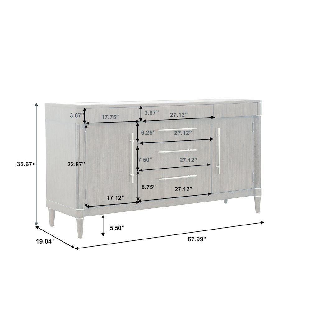 Asher Park Glass Top 2 Door Buffet with Storage Drawers, Piano Brown Finish