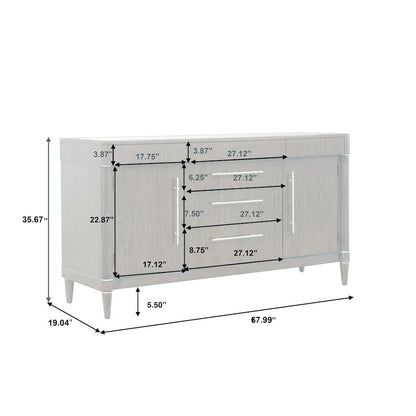 Asher Park Glass Top 2 Door Buffet with Storage Drawers, Piano Brown Finish