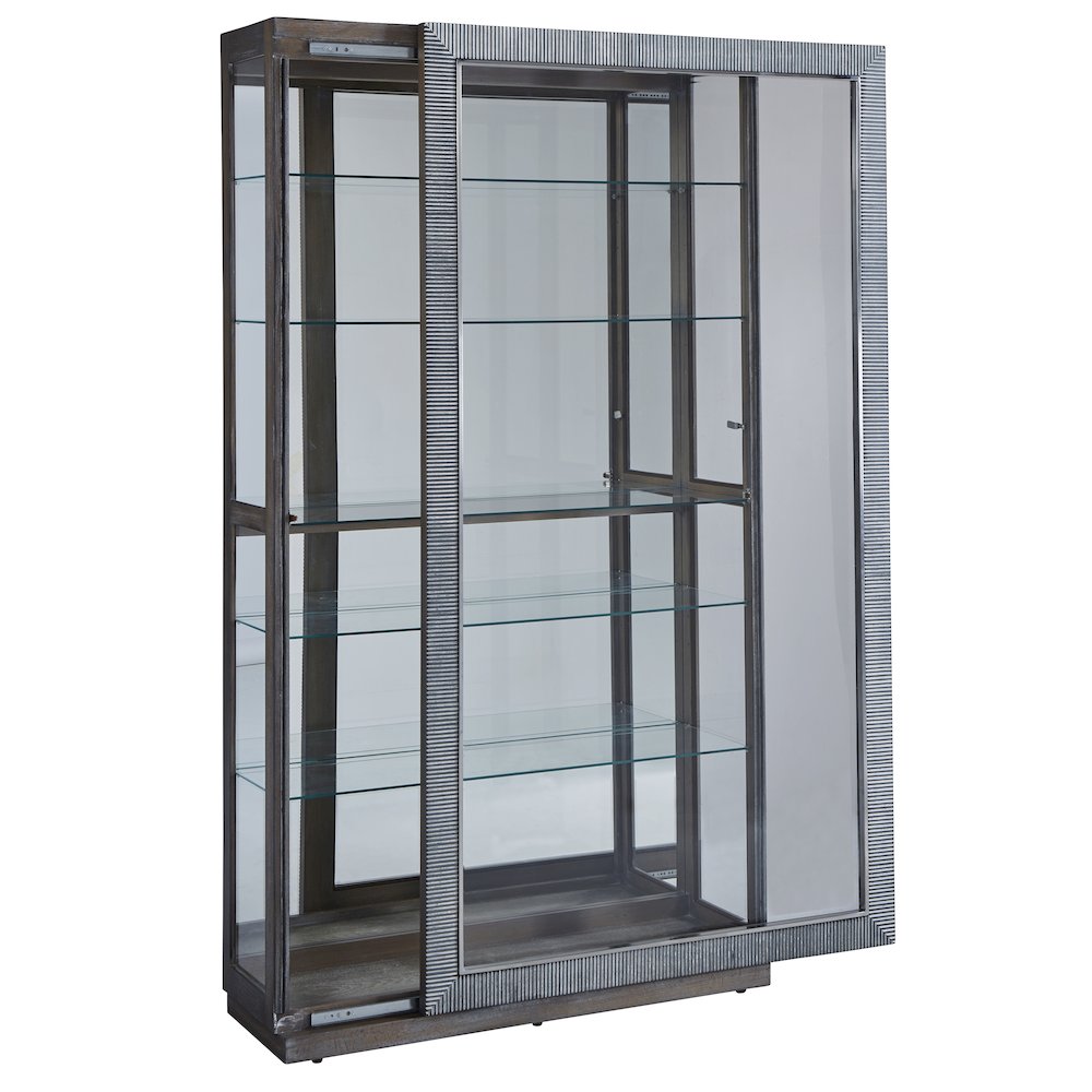 Modern Sliding Door Curio Cabinet, Medium Wood Finish