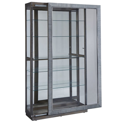 Modern Sliding Door Curio Cabinet, Medium Wood Finish