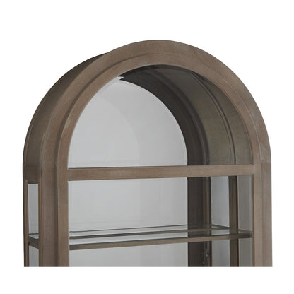 Arch Sliding Door Curio Cabinet, Medium Wood Finish