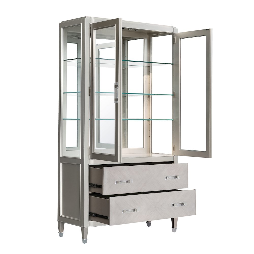 Zoey Glass Door China Cabinet with Drawers