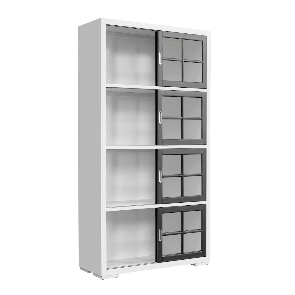 Contemporary 4-Shelf Sliding Door Bookcase
