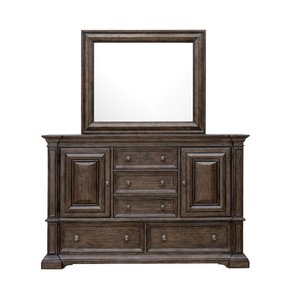 Woodbury 5-Drawer, 2 Cabinet Dresser & Mirror Set in Cowboy Boots Brown