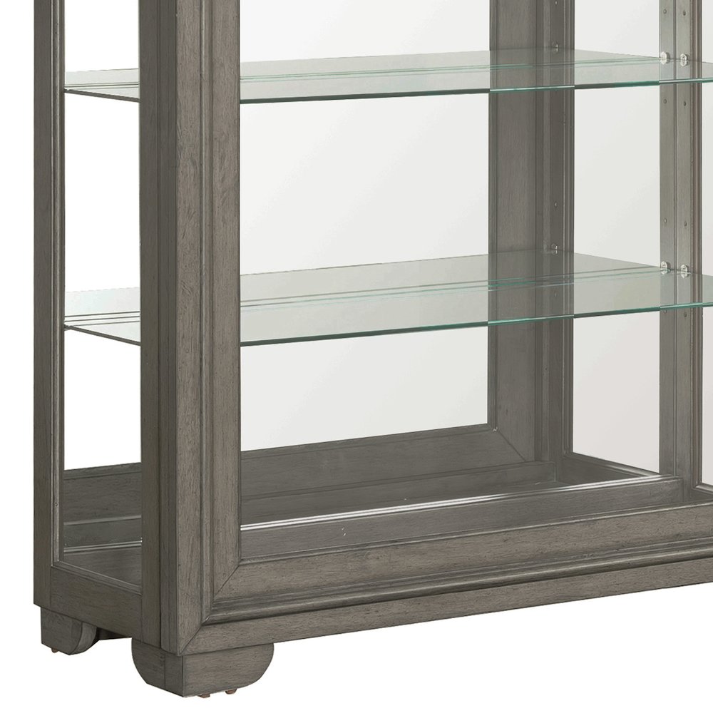 Modern Wood Framed 5-Shelf Sliding Door Curio with LED Light