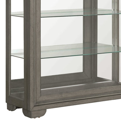 Modern Wood Framed 5-Shelf Sliding Door Curio with LED Light