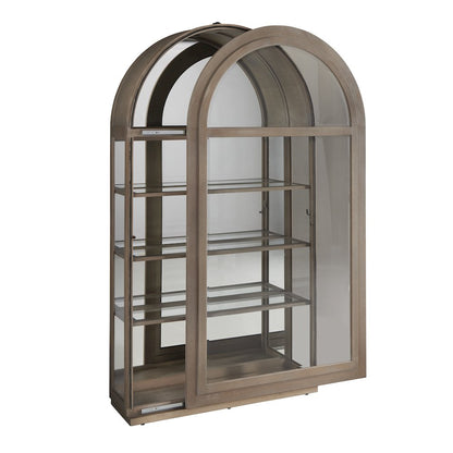 Arch Sliding Door Curio Cabinet, Medium Wood Finish