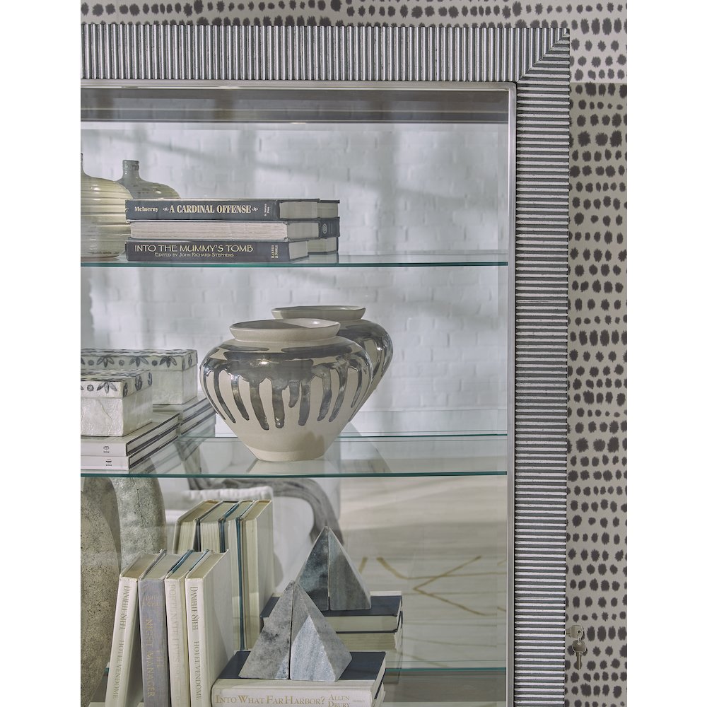 Modern Sliding Door Curio Cabinet, Medium Wood Finish