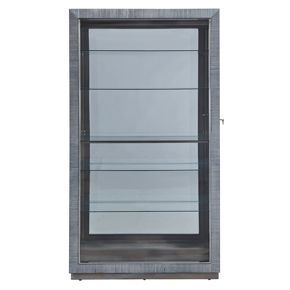 Modern Sliding Door Curio Cabinet, Medium Wood Finish