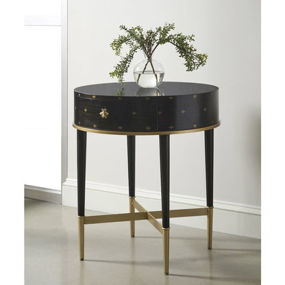 Soft Black Round Accent Table with Storage