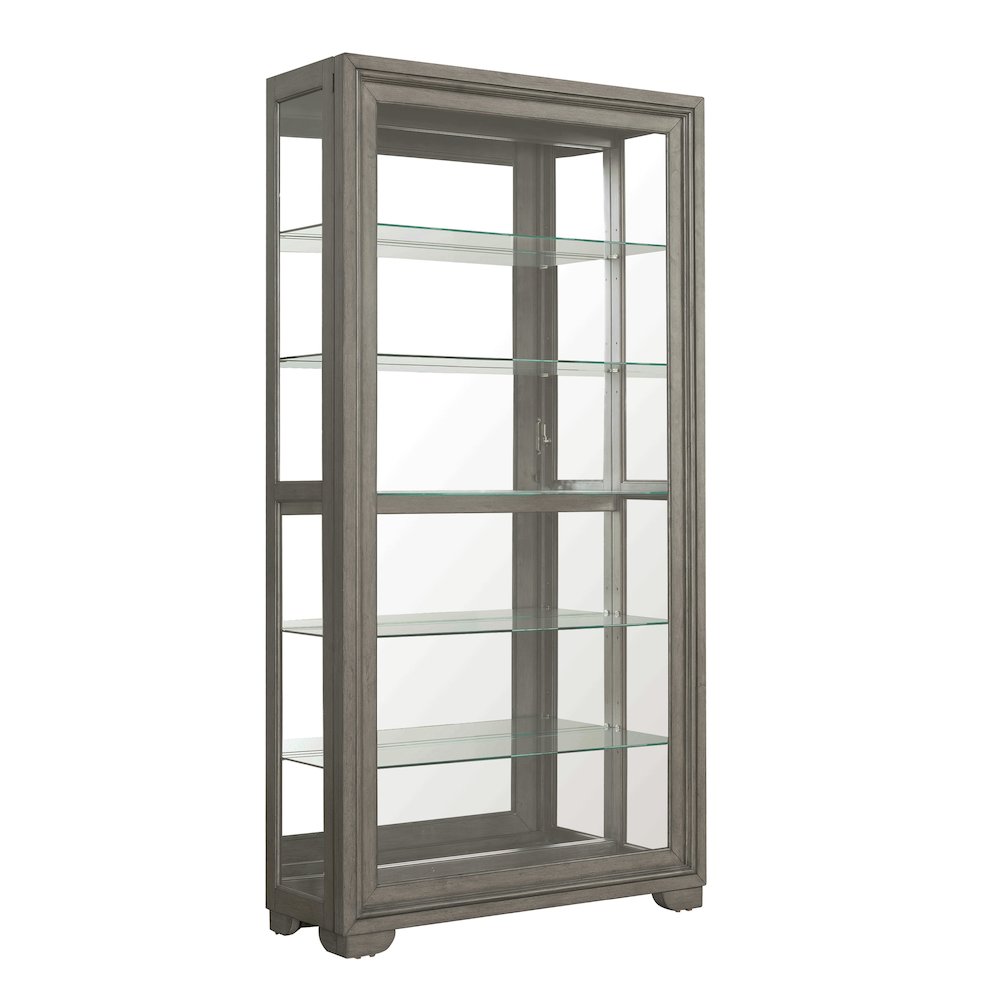 Modern Wood Framed 5-Shelf Sliding Door Curio with LED Light