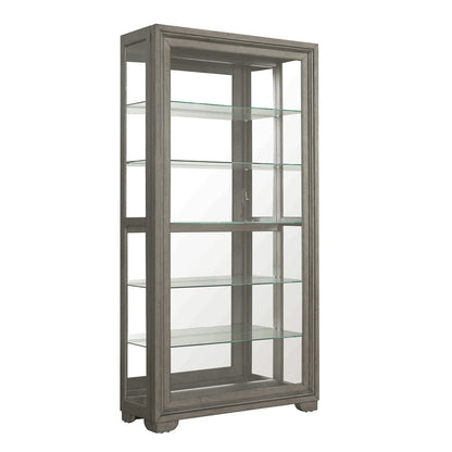 Modern Wood Framed 5-Shelf Sliding Door Curio with LED Light