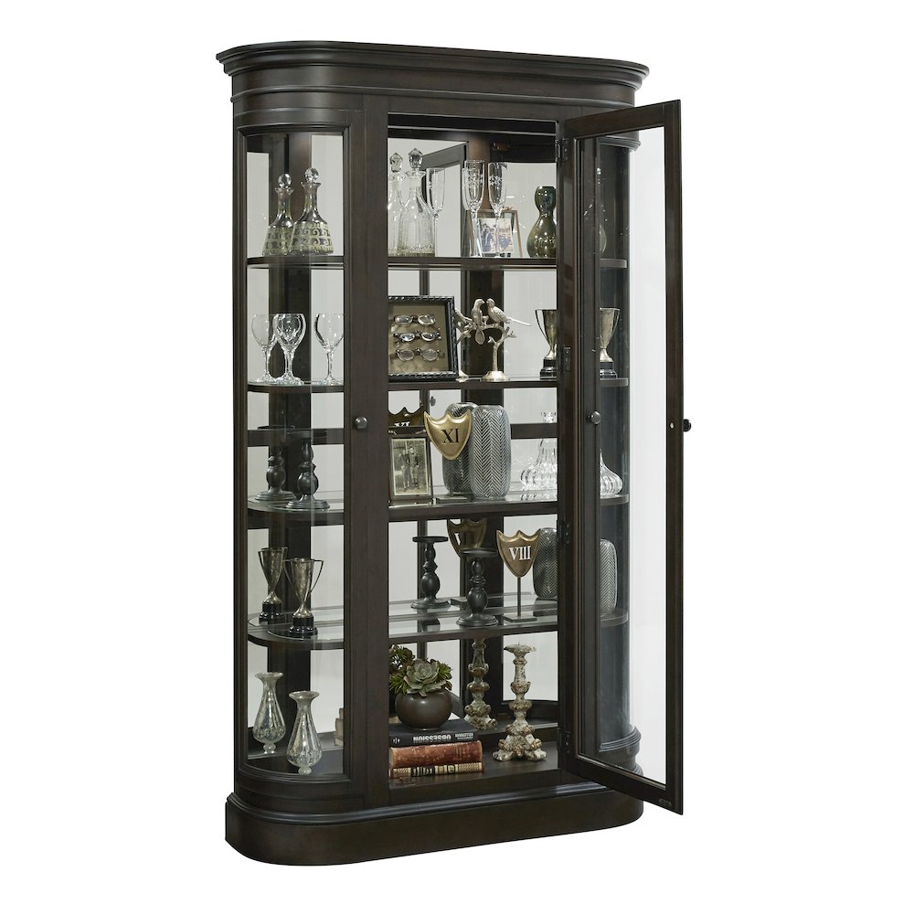 Curved End Display Curio Cabinet with Door in Espresso