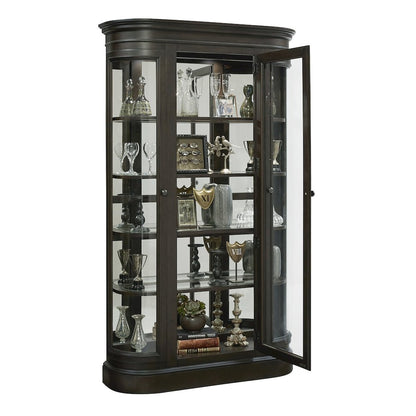 Curved End Display Curio Cabinet with Door in Espresso