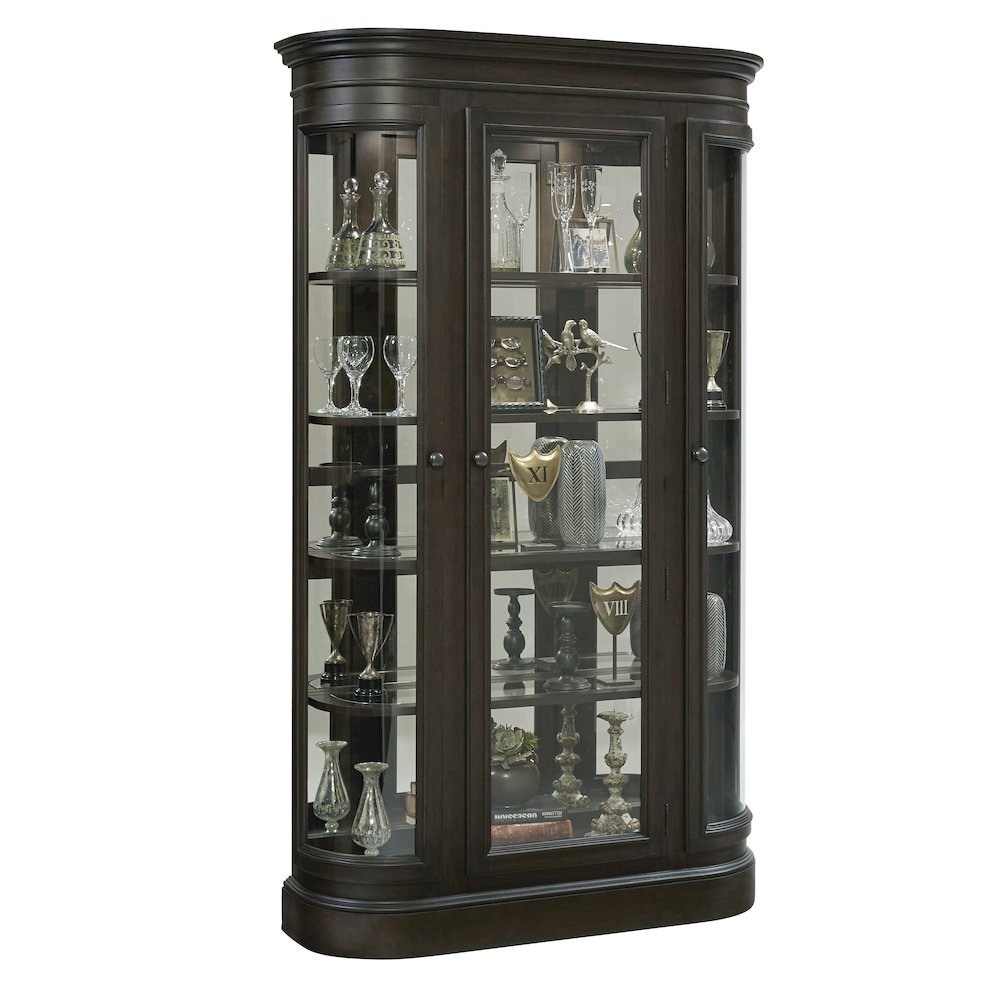 Curved End Display Curio Cabinet with Door in Espresso