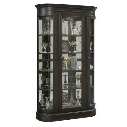 Curved End Display Curio Cabinet with Door in Espresso