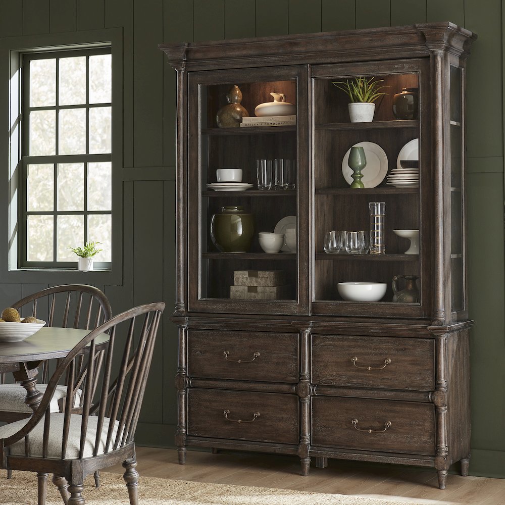 Revival Row Sliding Door Display Cabinet with Storage Drawers