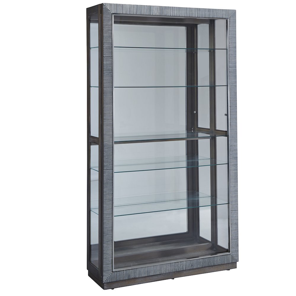 Modern Sliding Door Curio Cabinet, Medium Wood Finish