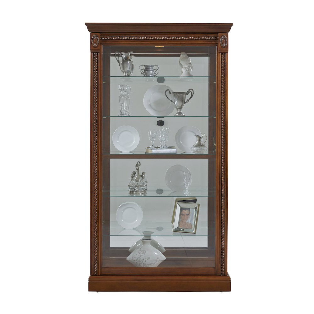 Lighted Sliding Door 5 Shelf Curio Cabinet in Cherry Brown