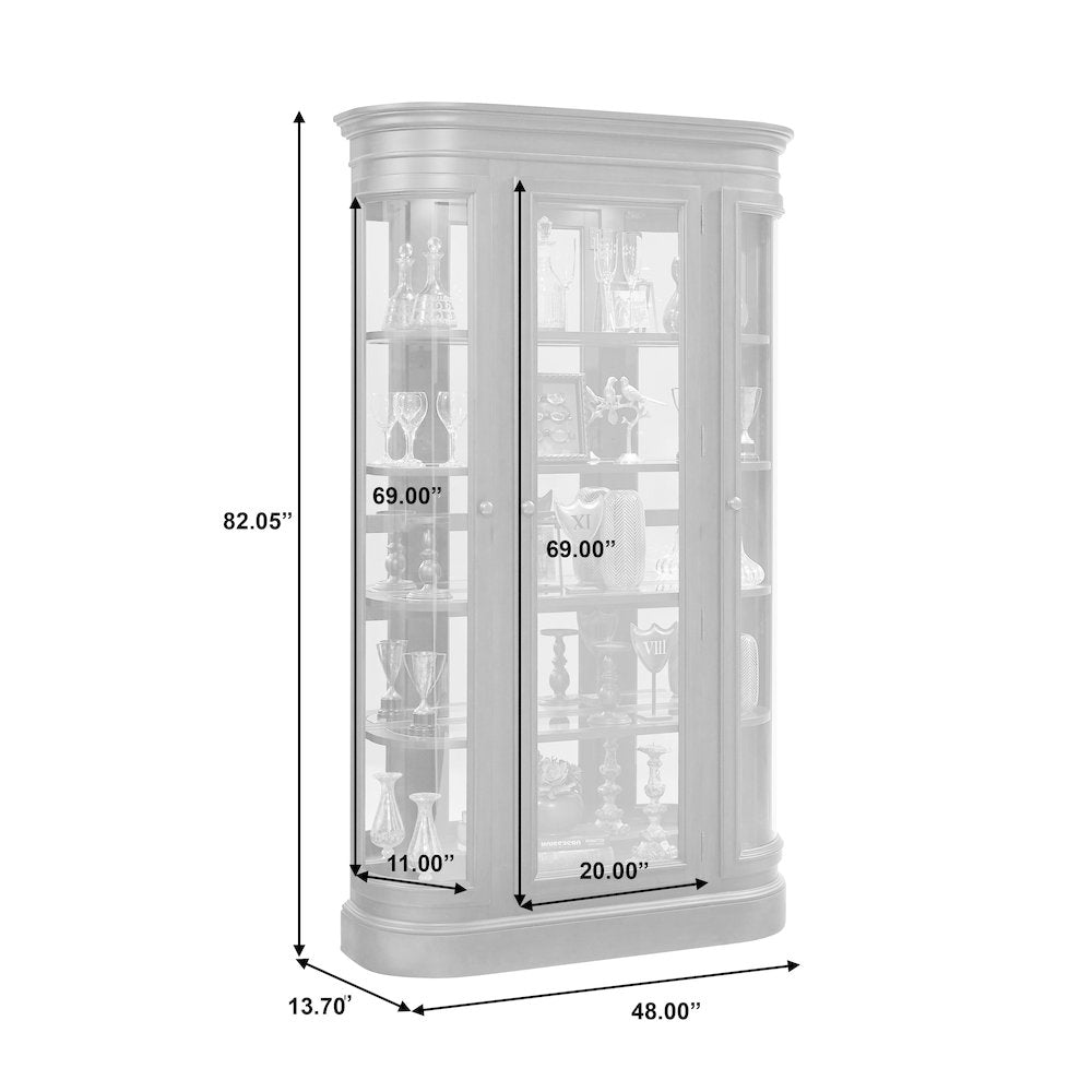 Curved End Display Curio Cabinet with Door in Espresso