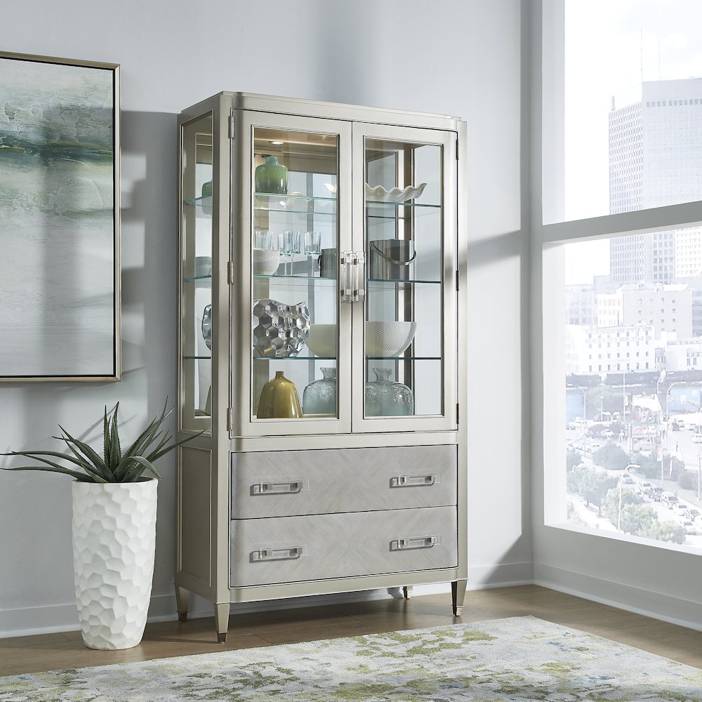 Zoey Glass Door China Cabinet with Drawers