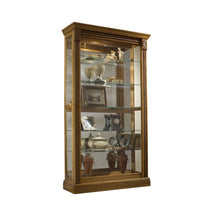 Lighted Sliding Door 5 Shelf Curio Cabinet in Maple Brown