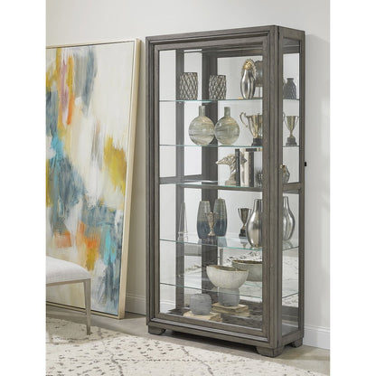 Modern Wood Framed 5-Shelf Sliding Door Curio with LED Light