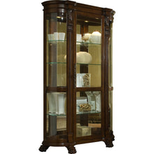 Lighted Curved Front 4 Shelf Curio Cabinet in Maple Brown