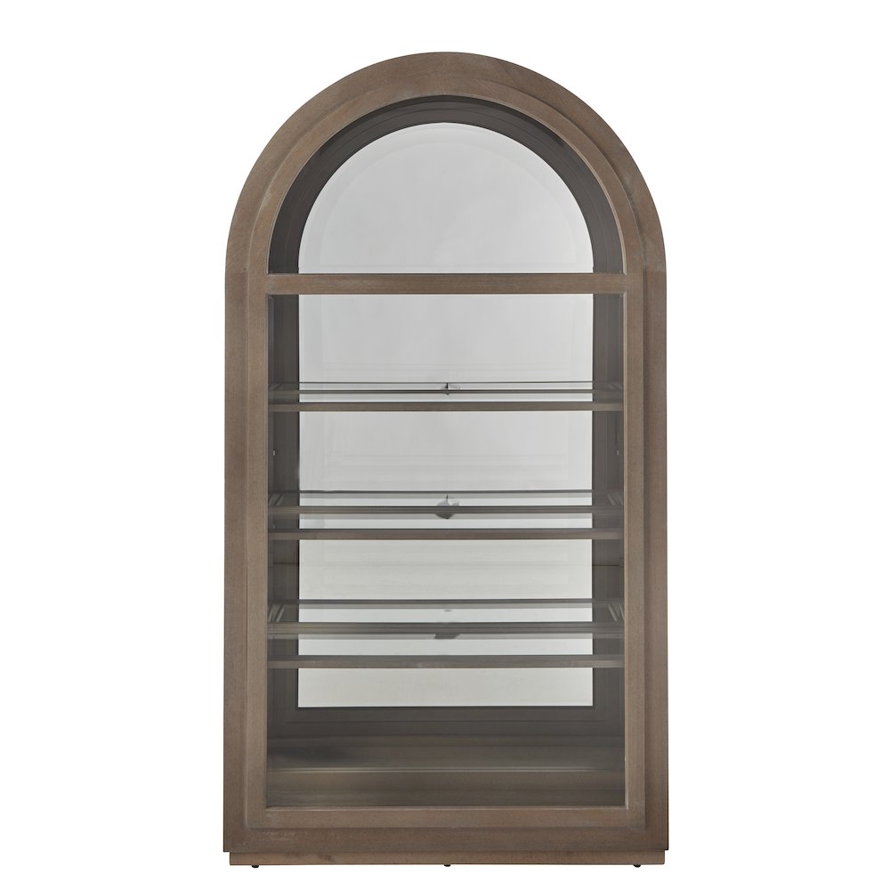 Arch Sliding Door Curio Cabinet, Medium Wood Finish