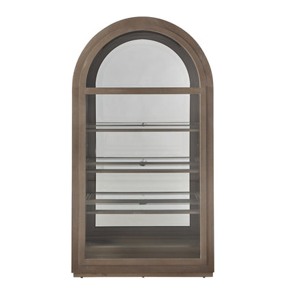 Arch Sliding Door Curio Cabinet, Medium Wood Finish