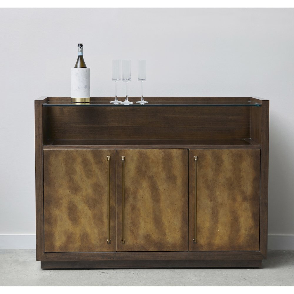3 Door Bar Cabinet with Glass Shelves