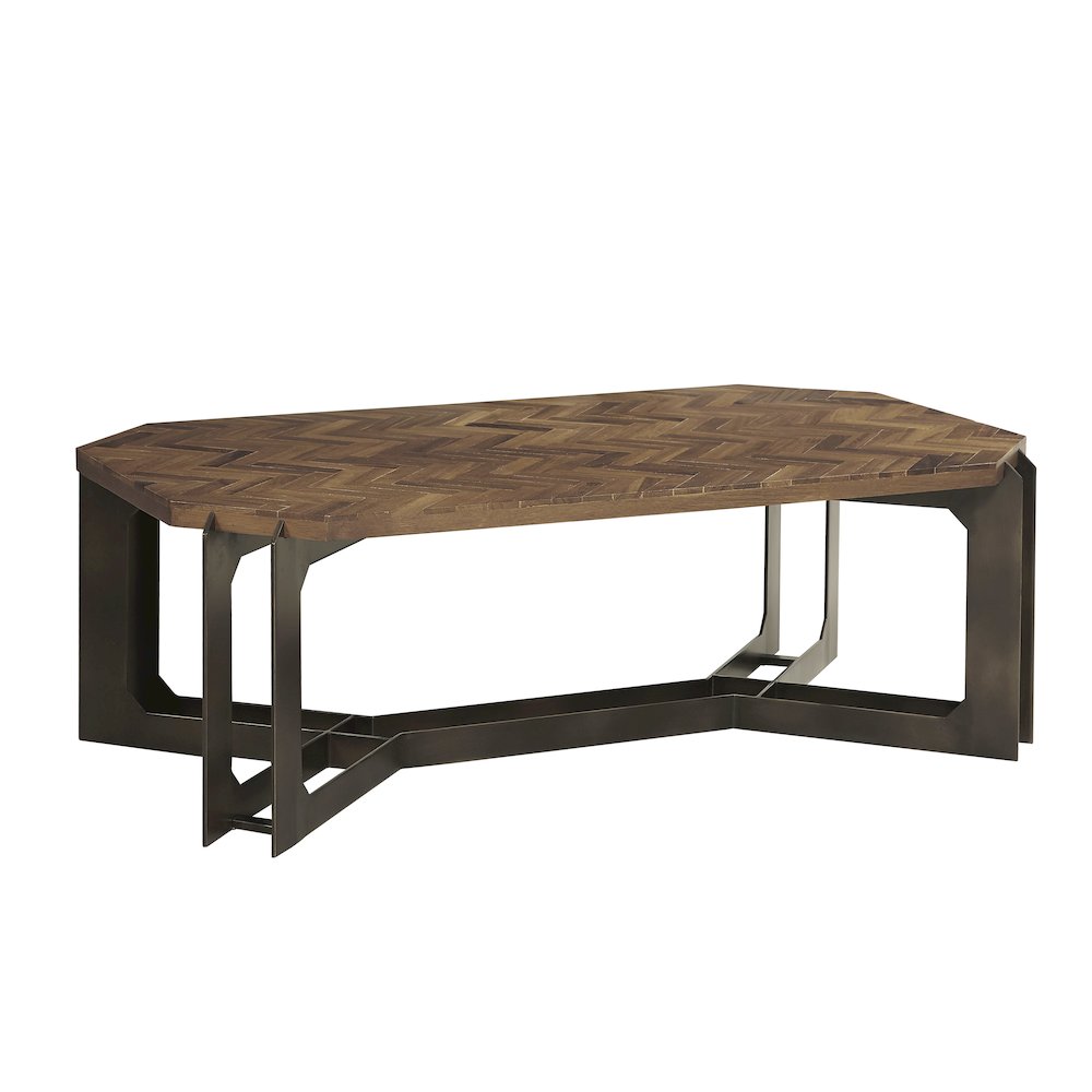 Rustic Cocktail Table with Metal Base