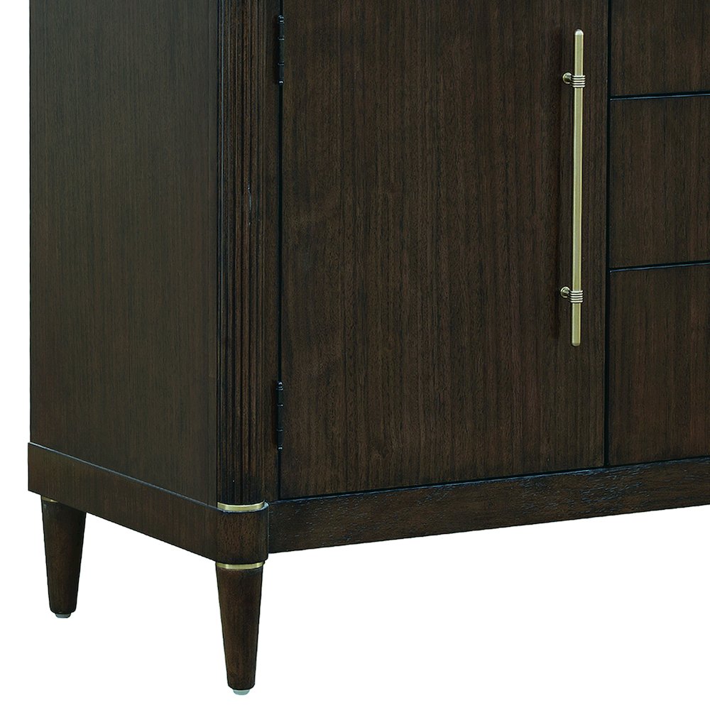 Asher Park Glass Top 2 Door Buffet with Storage Drawers, Piano Brown Finish