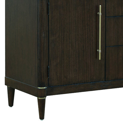 Asher Park Glass Top 2 Door Buffet with Storage Drawers, Piano Brown Finish