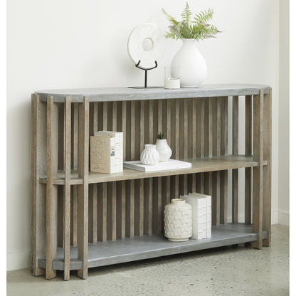 Wood Slat Display Console with Concrete Top
