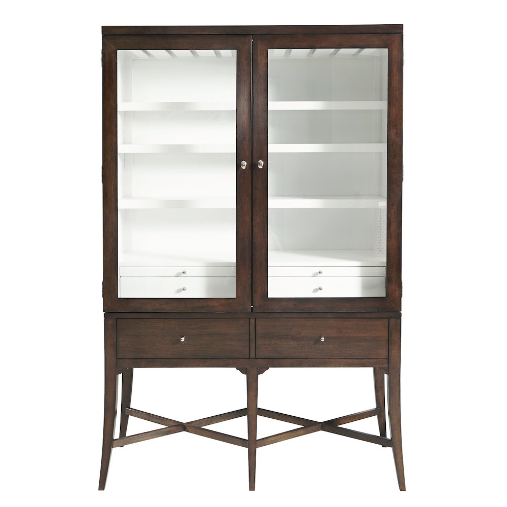 Modern Wood Bar Cabinet with Glass Doors and Storage Drawers