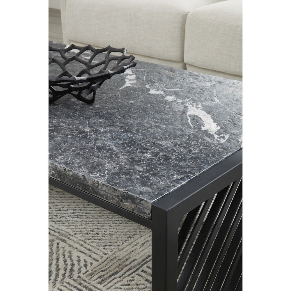 Modern Industrial Stone Top Cocktail Table
