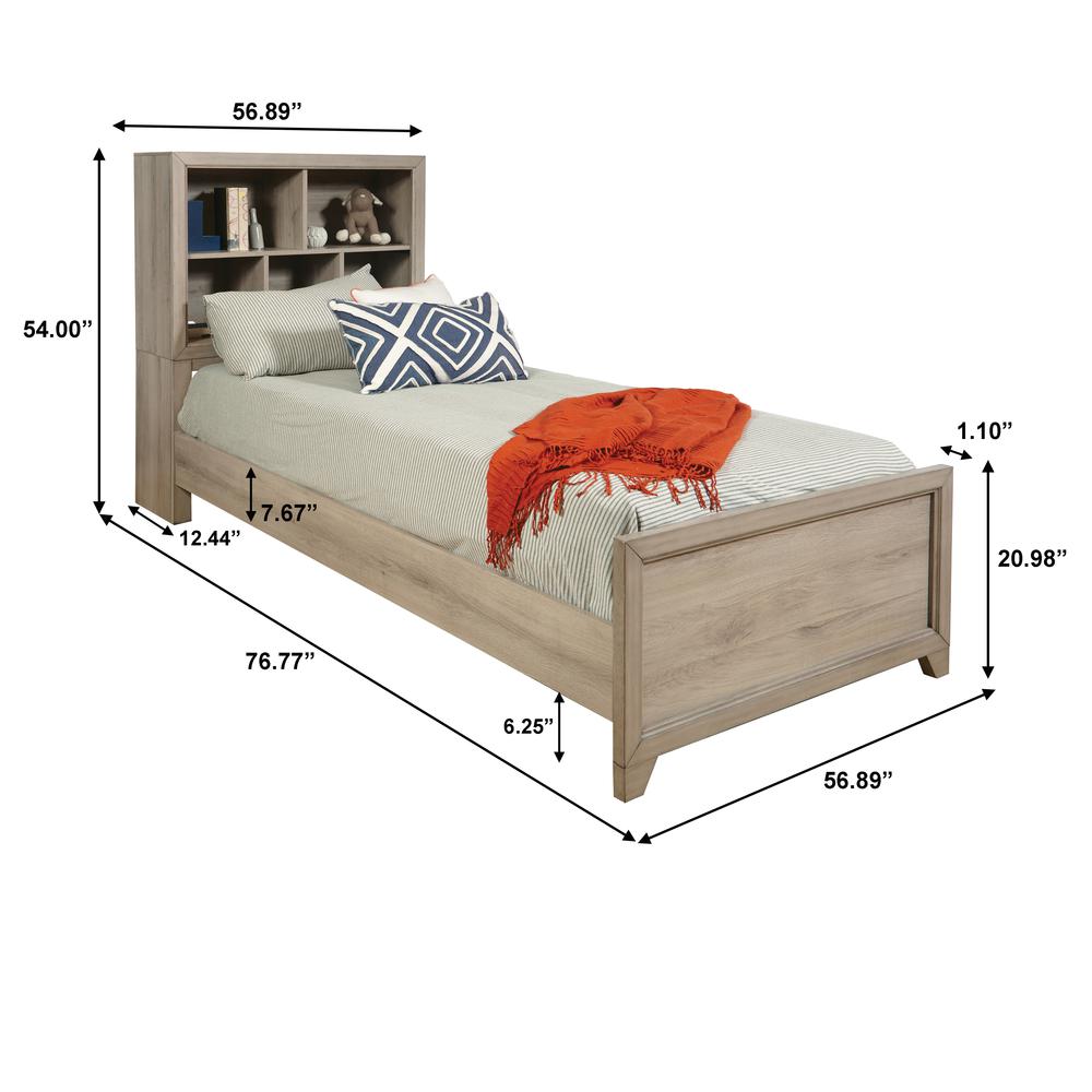 Kids Full Bed with Bookcase Headboard in River Birch Brown