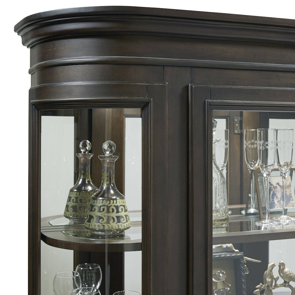 Curved End Display Curio Cabinet with Door in Espresso