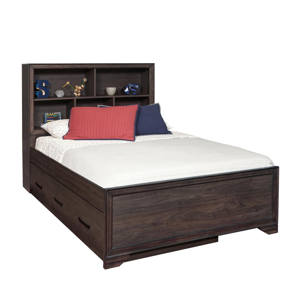 Kids Full Bed Bookcase Headboard in Espresso Brown