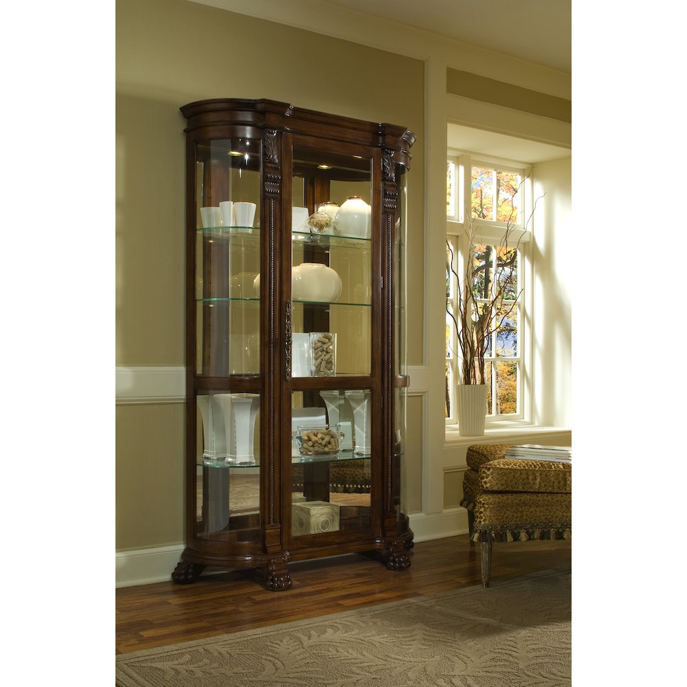 Lighted Curved Front 4 Shelf Curio Cabinet in Maple Brown