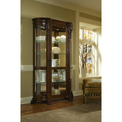 Lighted Curved Front 4 Shelf Curio Cabinet in Maple Brown