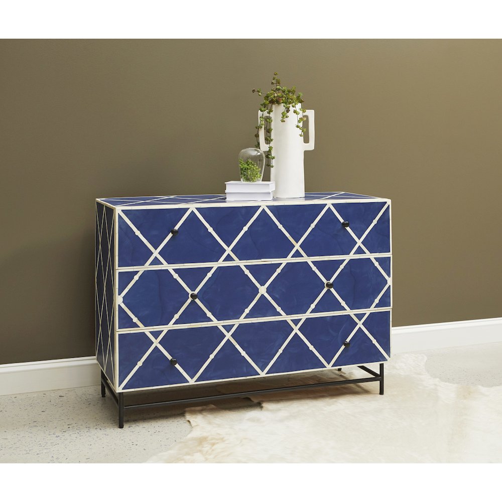 Navy Blue 3-Drawer Accent Chest