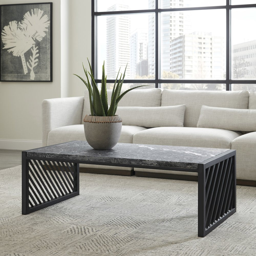 Modern Industrial Stone Top Cocktail Table